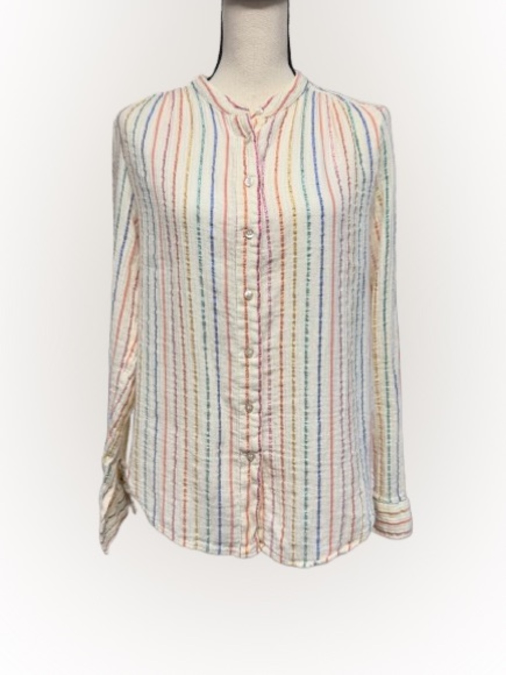 GAP Crinkle Gauze Metallic Rainbow Stripe Button Down Shirt Women’s M